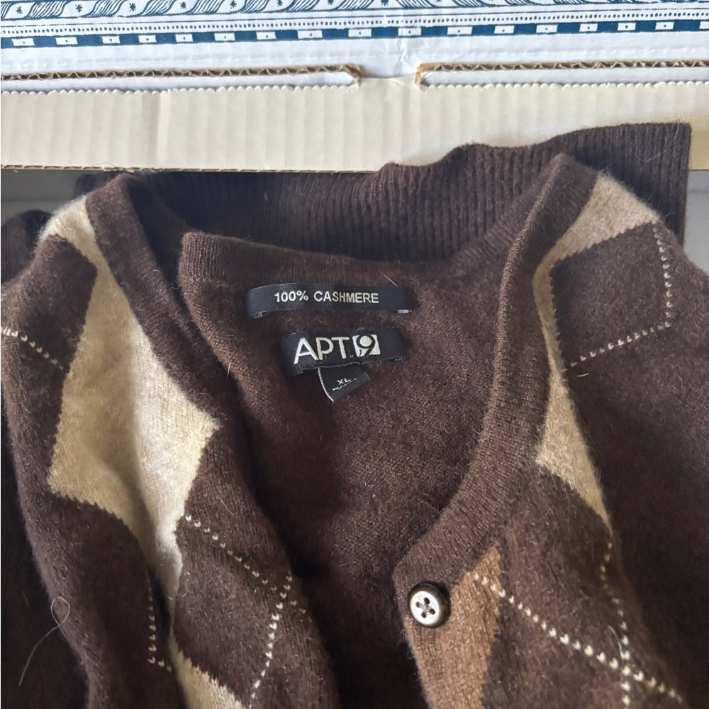 Apt. 9 Brown Cardigan Sweater with Argyle Pattern